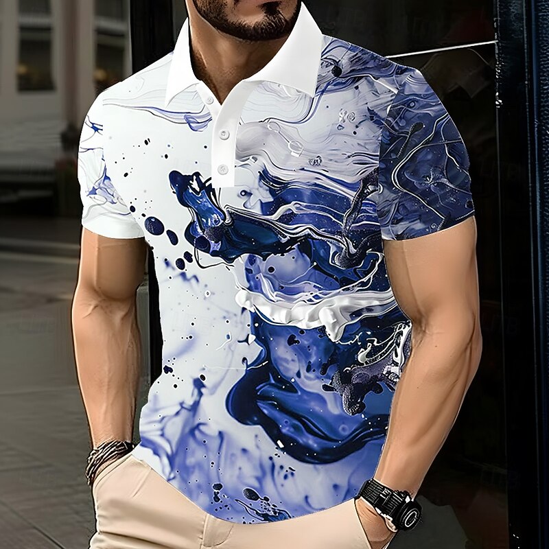 Men's Marble Polo Short Sleeve Polo Shirts Lapel Casual Athleisure Daily Wear 3D Print Buttons Summer Red Blue Green2