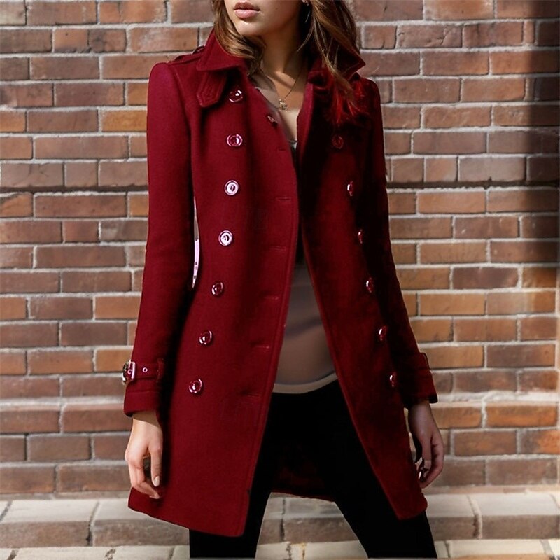 Women's Casual Jacket Warm Comfortable Pocket Buttons Fashion Outdoor Plain Going out Weekend Zipper Regular Lapel Regular Fit Long Sleeve Outerwear Black Wine Blue Fall Winter
