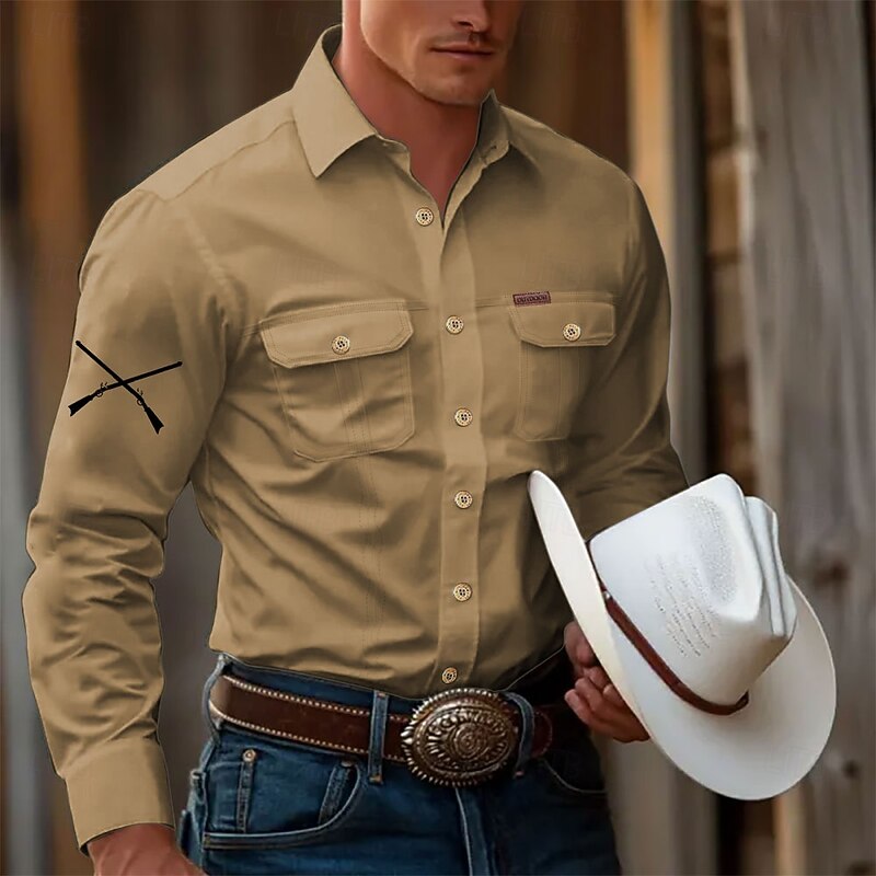 Men's Gun Hunting Work Shirt Western Shirt Cargo Shirt Long Sleeve Tactical Vintage Retro Sports Outdoor WorkWear Spring Fall Turndown Front Two Pockets Button Up Shirts Black White Army Green Blue2