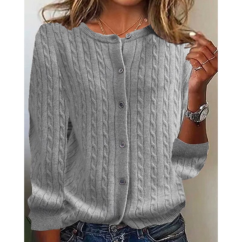 Women's Sweater Cardigan Fashion Streetwear Daily Solid Color Ribbed Open Front Knitted Long Sleeve Regular Tops Knit Holiday Going out Weekend Black Wine Fall Winter2