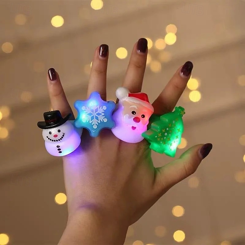 4pcs Christmas Party Finger Lights Rings, Flashing Cartoon Soft Rubber Glow Rings for Kids Adults, Reindeer LED Light Up Toy Rings for Dance Party Favors and Holiday Gifts