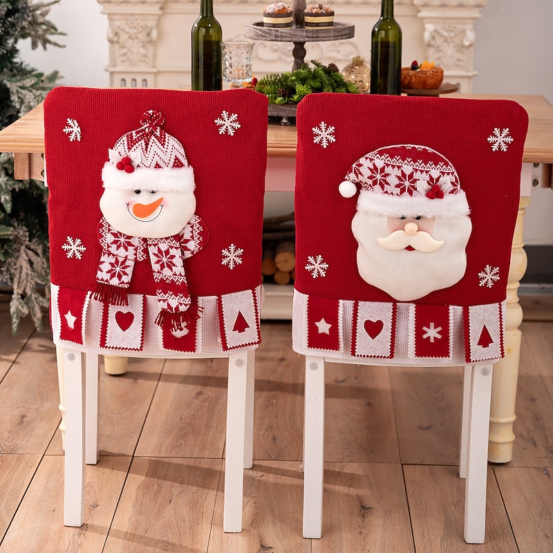 Christmas Chair Cover Holiday Fabric 3D Doll Design Santa Head Stool Cap Chair Back Protector Festive Christmas Decoration for Home Dining Room Party Seating Accessory2