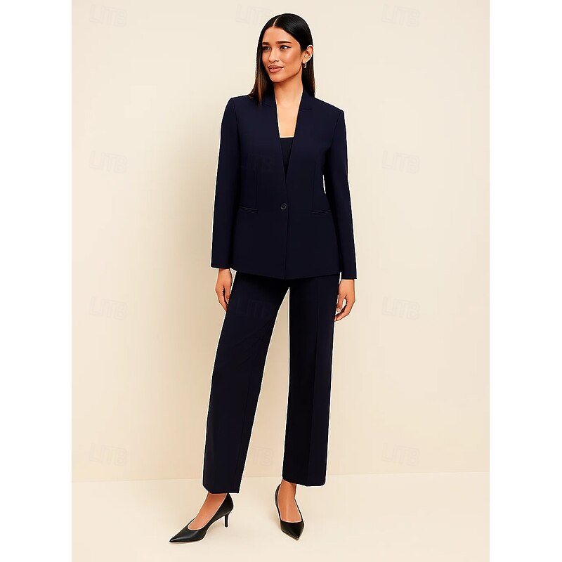 Women's 2 Pieces Suits Formal Wedding Guest Elegant Vintage Simple Collarless Long Sleeve Floor Length Lapel Single Breasted3