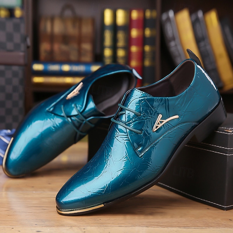 Men's Shiny Purple Patent Lace-Up Dress Shoes – Bold Formal Footwear for Parties and Stage Performances4