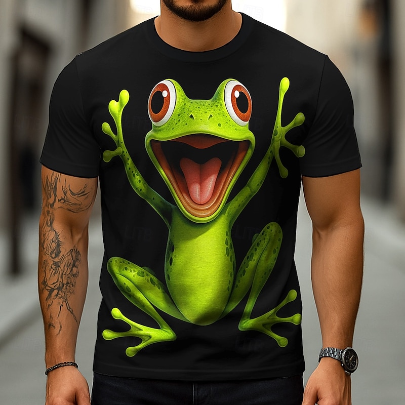 Men's 3D Frog T Shirt Short Sleeve T shirt 3D Print Crew Neck Shirt Exaggerated Designer Party Holiday Black White Summer Spring Clothing Apparel S M L XL XXL XXXL