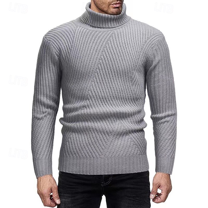 Men's Sweater Pullover Sweater Jumper Ribbed Knit Regular Tops Knitted Slim Fit Plain Turtleneck Knitwear Contemporary Casual Daily Wear Clothing Apparel Fall Black White S M L2