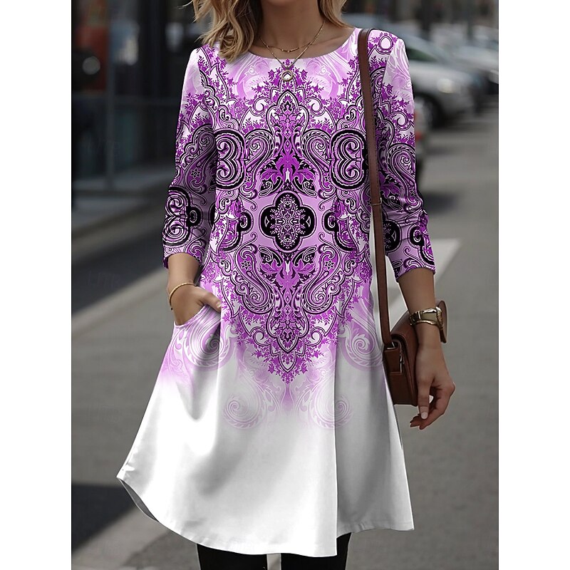 Women's Mini Dress T Shirt Dress Tee Dress A Line Dress Vacation Casual Daily Date Regular Fit Ombre Graphic Long Sleeve Crew Neck Black Red Blue Purple Spring Fall Winter4