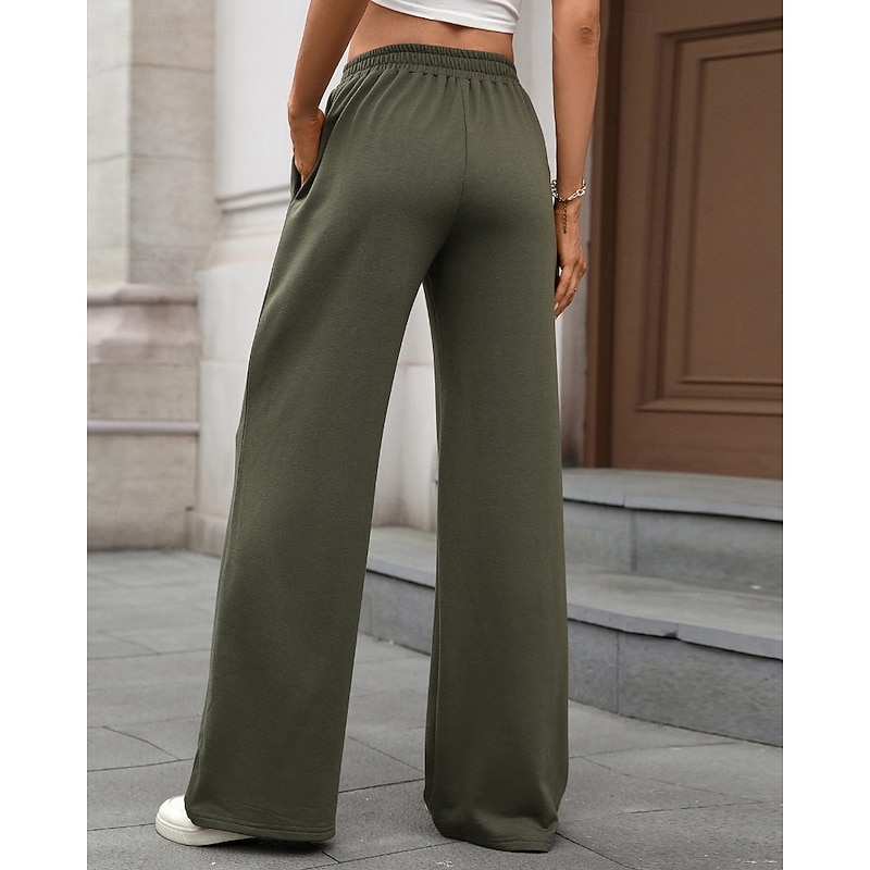 Women's Slacks Straight Streetwear Casual Full Length Natural Plain Pocket Elastic Waist Comfortable Street Holiday Weekend claret Navy Black Army Green Fall Regular Fit4