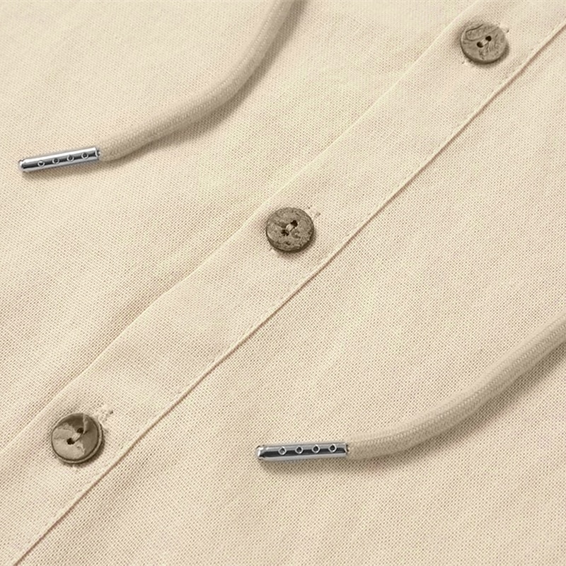 Men's Shirt Linen Shirt Beach Wear Button Up Shirt Hooded Shirt Plain Vacation Casual Black White Blue Green Long Sleeve Hooded Summer Spring & Summer Clothing Apparel Buttons3