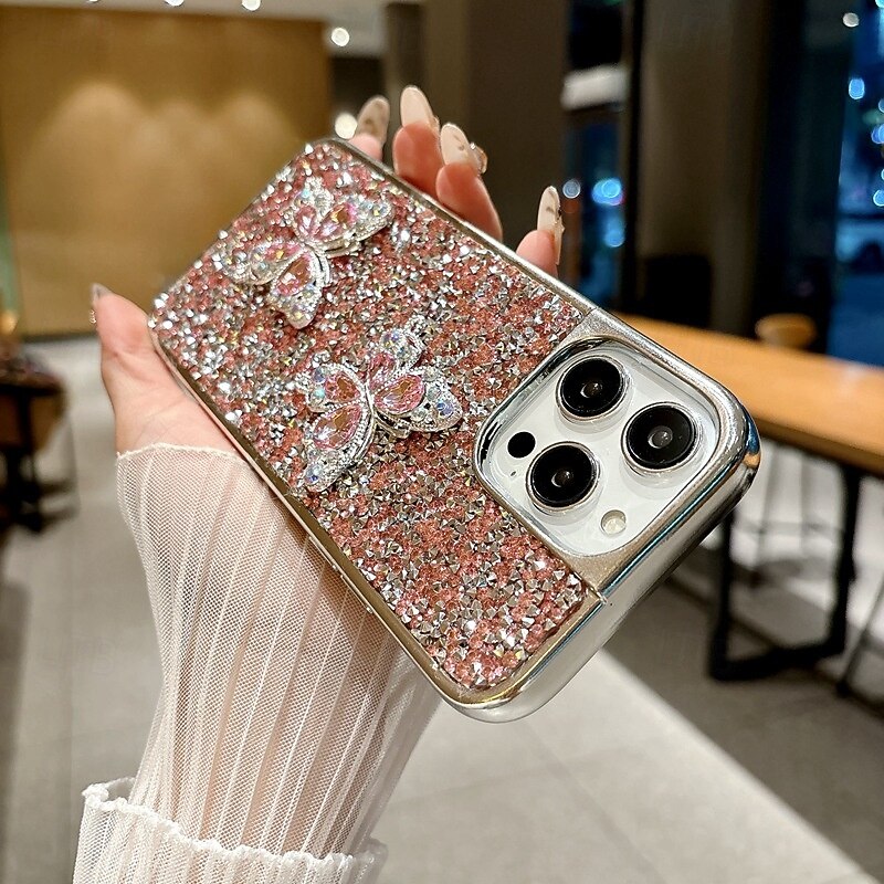 Phone Case For iPhone 16 15 14 Pro Max Plus 16e 13 Pro Max Back Cover Bling Glitter Shiny Shockproof Butterfly Plating4