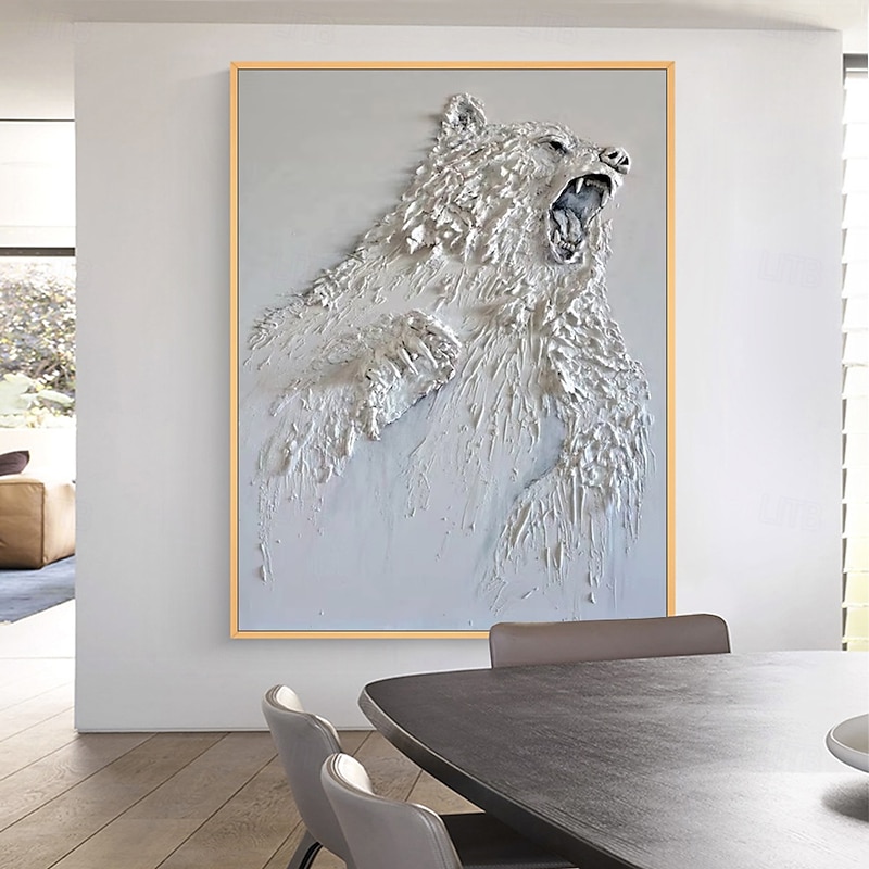 Mintura Handmade 3D Textured Polar Bear Animal Oil Paintings On Canvas Home Decoration Modern Wall Art Abstract Animal Picture For Home Decor Rolled Frameless Unstretched Painting2