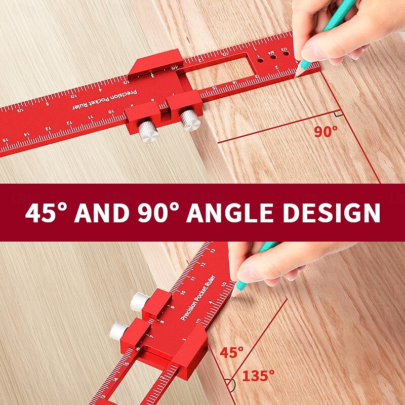 Precision Pocket Ruler T-Type Scribing Ruler Carpenty Square T Track Ruler Inch and Metric Measuring Marking Ruler With Slide Stop3