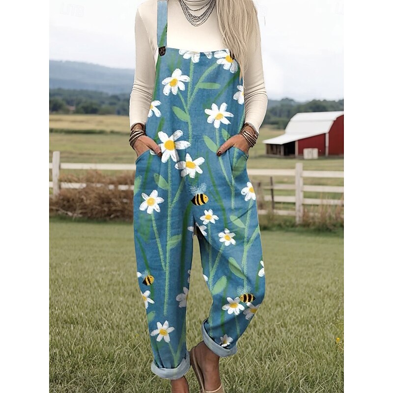 Women's Overall Active Graphic Sleeveless Straight Square Neck with Pocket Vacation Street Loose Fit Yellow Pink Blue Summer3