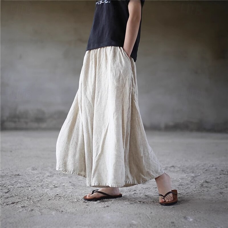 Women's  Linen Viscose Culottes Wide Leg Vacation Vintage Ethnic Style Full Length Mid Waist Solid Color Comfy Breathability Soft Micro-elastic Vacation Home Casual Beige Summer Spring Fall Oversized4
