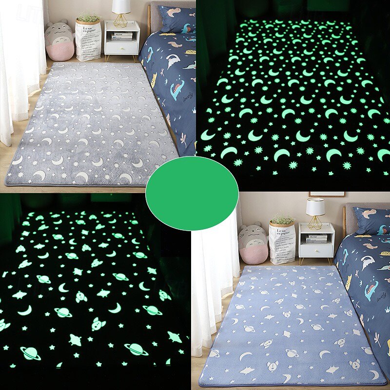 Glow in The Dark Rug, Soft Non-Slip Area Rug with Moon and Stars, Light Absorbing Carpet Glows at Night, Indoor Floor Mat for Bedroom, Hallway, Bathroom