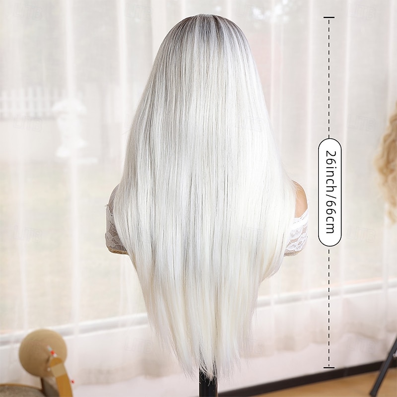 Synthetic Wig Natural Straight Middle Part Machine Made Wig 24 inch White / Pink Synthetic Hair Women's Soft Comfortable Multi-color4