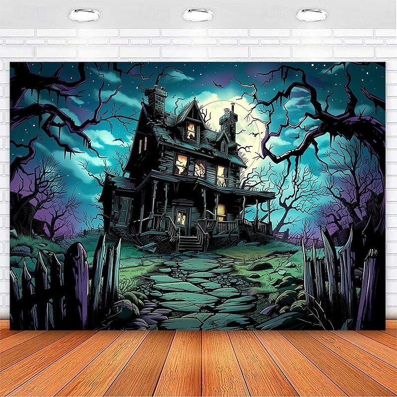 Halloween Haunted House Tapestry – Creepy Spooky Mansion Wall Art Backdrop, Large Hanging Mural Blanket Curtain for Home Bedroom Living Room  2025 Halloween Decoration