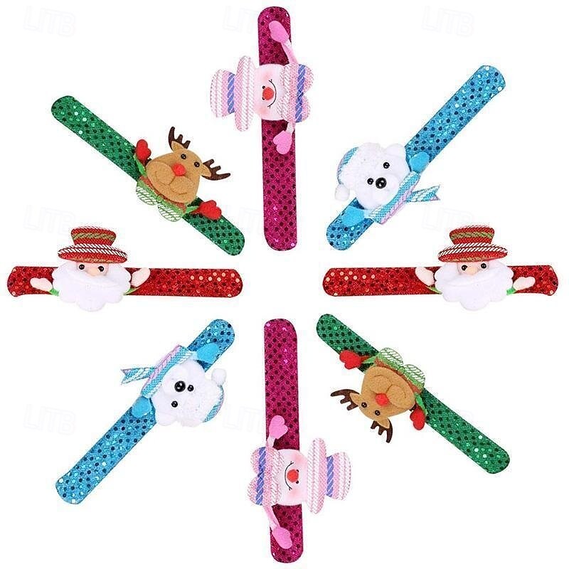 8Pcs Christmas LED Wristbands, Multi-Color Light-Up Slap Bracelets with Santa, Snowman, Reindeer & Ice Bear Designs, Holiday Party Favors for Kids & Adults