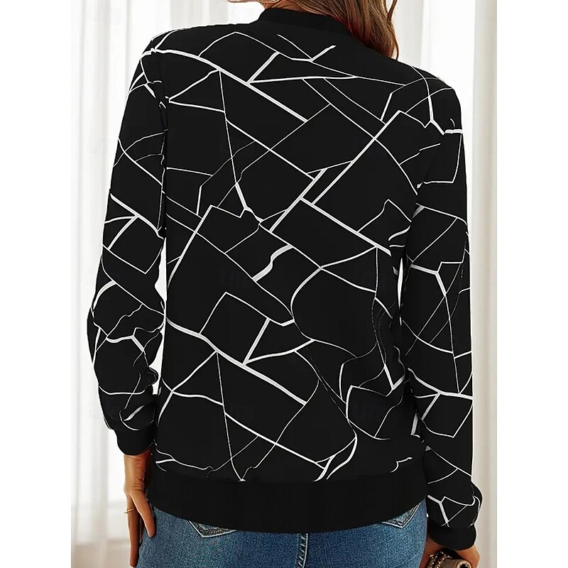 Women's Casual Jacket Warm Quick Dry Zipper Pocket Fashion Daily Casual Abstract Vacation Casual Daily Regular Baseball Collar Regular Fit Long Sleeve Outerwear Navy White Red Spring Fall3