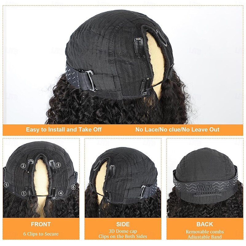 Curly V Part Wig Human Hair Upgrade U Part Wig Human Hair Wigs for Women Glueless V Shape Wig Afro Curly Wigs No Leave Out 180% Density Natural Color3