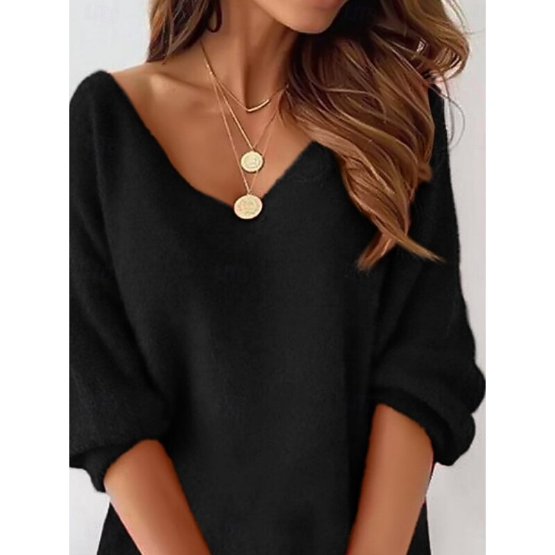 Women's Mini Dress Casual Dress Winter Dress Shift Dress Fashion Modern Daily Beach Weekend Regular Fit Pure Color Long Sleeve V Neck Black Pink Summer Spring Fall Autumn2