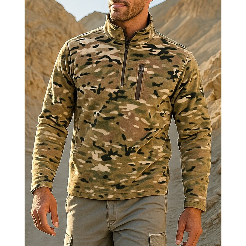 Men's Combat Shirt Fleece Sweatshirt Quarter Zip Sweatshirt Winter Outdoor Thermal Warm Top Hunting Fishing Climbing Camouflage3