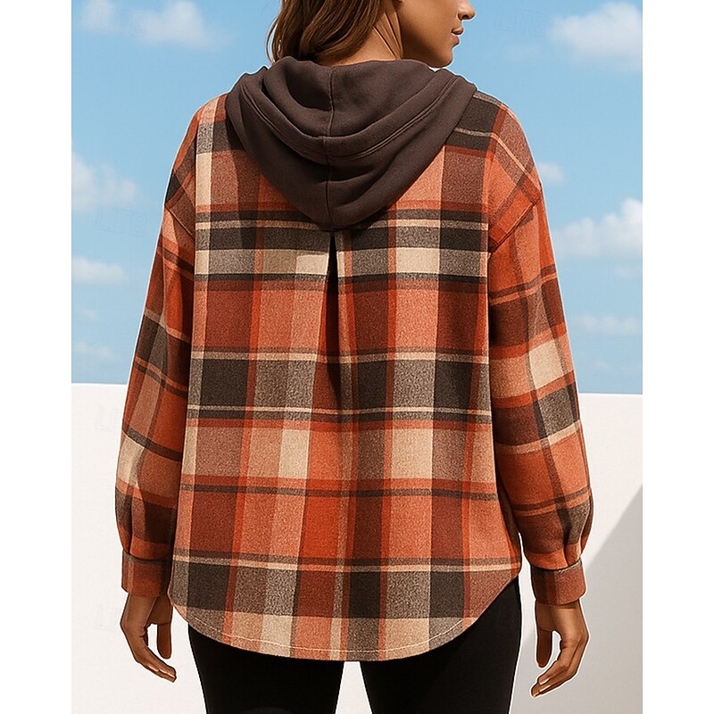 Women's Pullover Sweatshirt Hoodie Trackshirt Long Sleeve Top Athleisure Fall Plaid Checkered Fashion Workout Outdoor Training Sportswear Activewear Black Green Khaki2