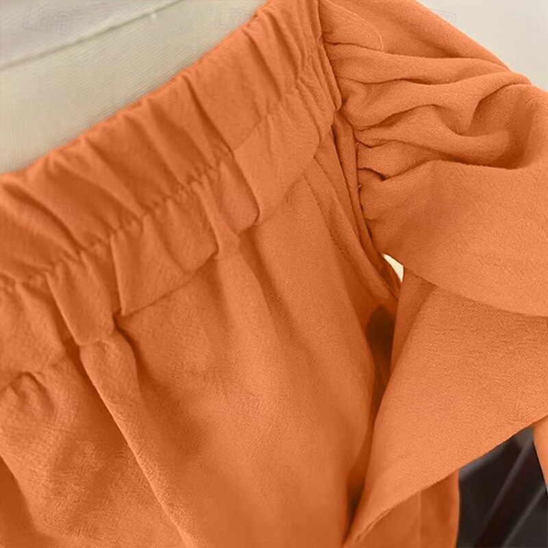 Men's Linen Pants Trousers Summer Pants Drawstring Elastic Waist Wide Leg Plain Comfort Breathable Full Length Casual Daily Holiday Vacation Fashion Loose Fit Pumpkin White Inelastic2