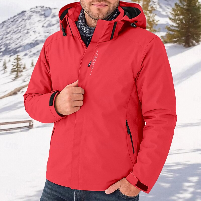 Men's Lightweight Jacket Softshell Jacket Raincoat Hiking Jacket Outdoor Sports Outdoor Waterproof Windbreaker Zipper Pocket Spring Fall Winter Solid Color Active Casual Hooded Short Black White Red