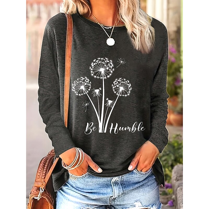 Women's T Shirt Floral Graphic Plants Vintage Stylish Classic Long Sleeve Crew Neck Round Neck Regular Tops Daily Print Black Dusty Rose Dusty Blue Khaki Summer Spring Fall3