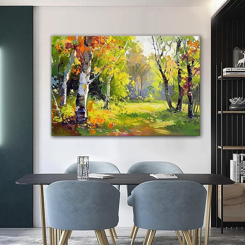 Handmade Oil Painting Canvas Wall Art Decoration Modern Abstract Maple Forest Autumn Landscape for Living Room Home Decor Rolled Frameless Unstretched Painting