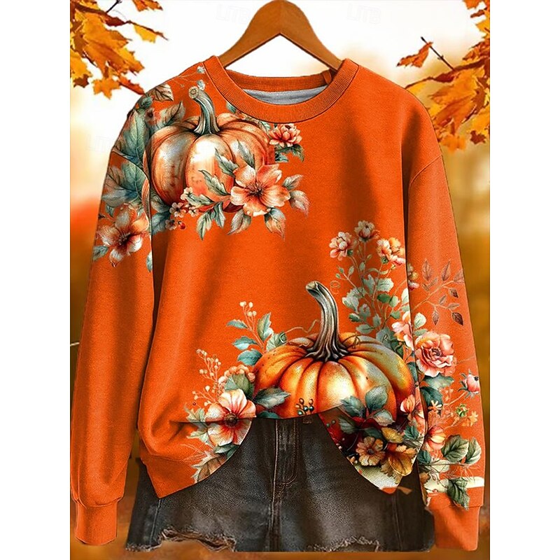Halloween Women's Sweatshirts Pumpkin Graphic Paisley Casual Long Sleeve Crew Neck Regular Tops Street Dailywear Casual Print Yellow Orange Fall Winter4