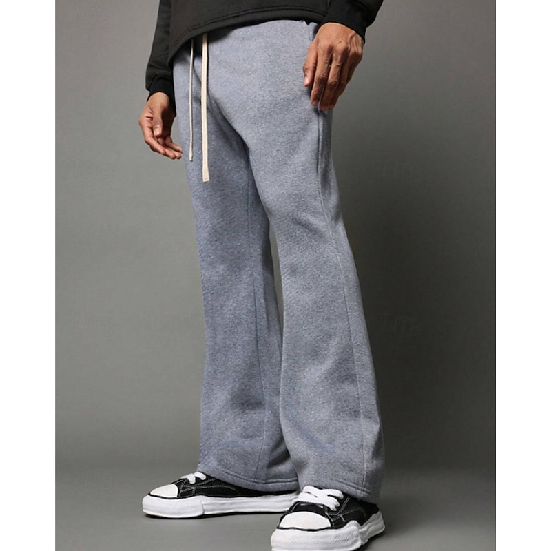 Men's Sweatpants Flared Pants Trousers Drawstring Pocket Elastic Waist Plain Comfort Sports Outdoor Daily Fashion Casual Black Light Grey Micro-elastic3