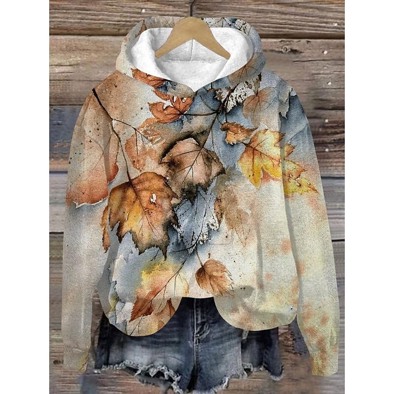 Women's Pullover Hoodie Sweatshirt Floral Streetwear Casual Long Sleeve Hooded Regular Tops Street Holiday Pocket Print Pink Wine Beige Fall Winter3