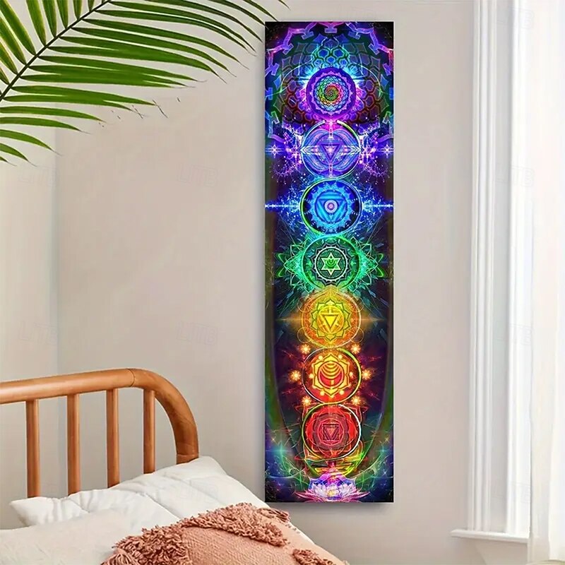 Tapestry Banners Long Vertical Wall Hanging Seven Chakra Yoga Meditation Flower Chakra Sports Aesthetic Bedroom Living Room Dorm Wall Porch Home Decor4