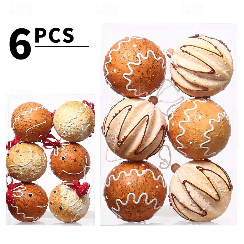 6 pcs Christmas Tree Balls Baubles Ornaments, 8 cm/3.15 inch Xmas Decoration, Painted Gingerbread Man Foam Hanging Set