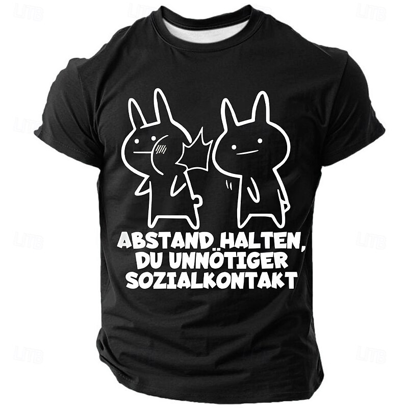 Men's Blue Short Sleeve Graphic T-Shirt | Funny 'Keep Distance, Unnecessary Social Contact' Introvert Humor