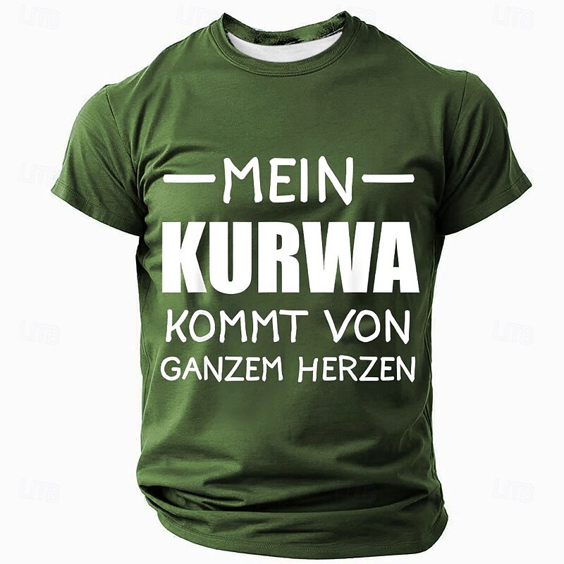 Men's Funny Graphic T-Shirt with German Saying "My Kurwa Comes From My Whole Heart" Short Sleeve Humor Top4