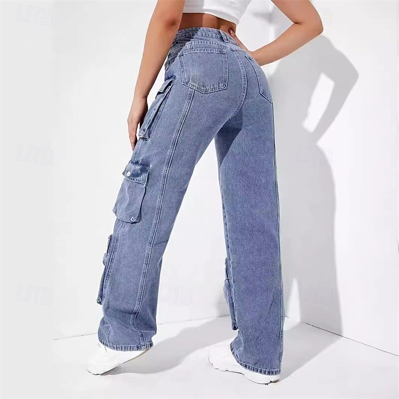 Women's Jeans Cargo Pants Pants Trousers Fashion Streetwear Full Length High Waist Solid Colored Pocket Comfortable Micro-elastic Sports & Outdoor Daily Wear Blue Spring Fall Regular Fit4