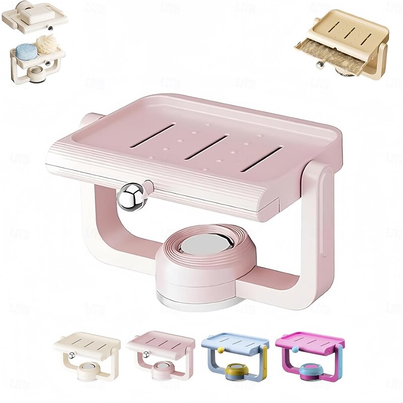 Wall-Mounted Suction Cup Rotating Soap Dish with Drainage Non-Drilling Sponge and Soaps Rack Organizer Perfect for Shower, Bathroom, Tub and Kitchen Sink4