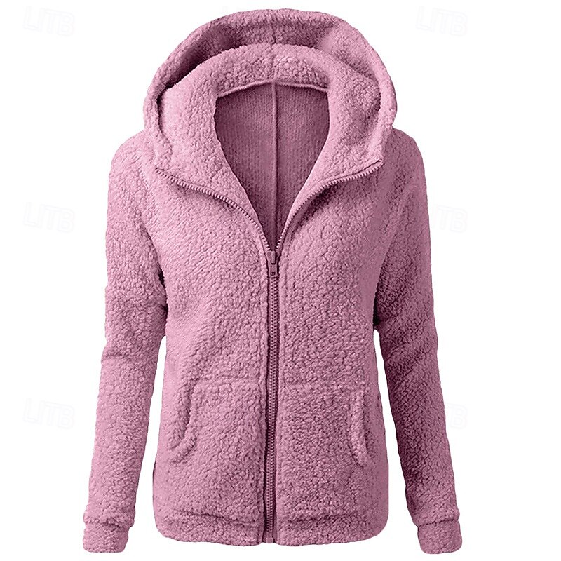 Women's Zip Up Jacket Sherpa Sweatshirt Hooded Long Sleeve Top Athleisure Solid Colored Warm Casual Cycling Running Sportswear Activewear Pink Red Blue4