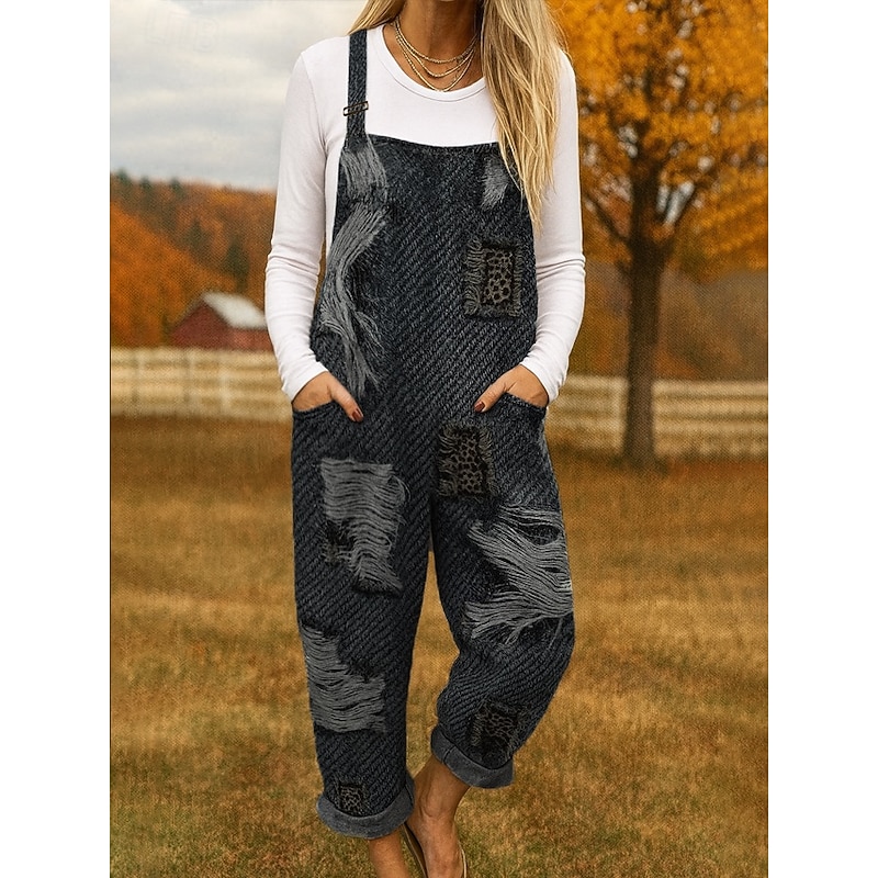 100% Cotton Women's Overall Lightweight Graphic Sleeveless Sleeveless Straight Square Neck with Pocket Vacation Daily Loose Fit Black Navy Blue Blue Summer3