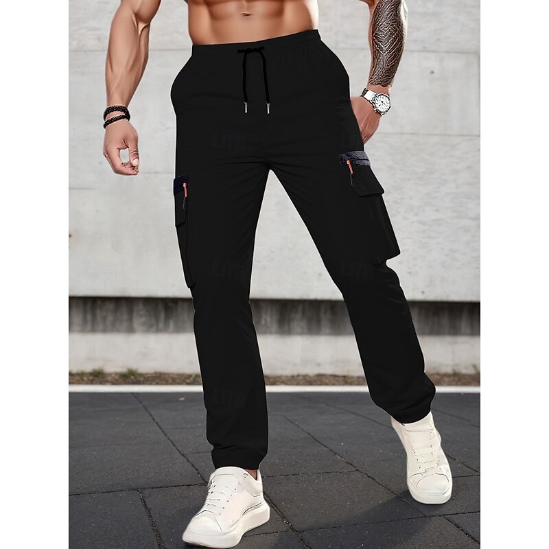 Men's Cargo Pants Tactical Pants Trousers Drawstring Zipper Pocket Plain Comfort Full Length Outdoor Party Business Fashion Streetwear Black Navy Blue Micro-elastic2