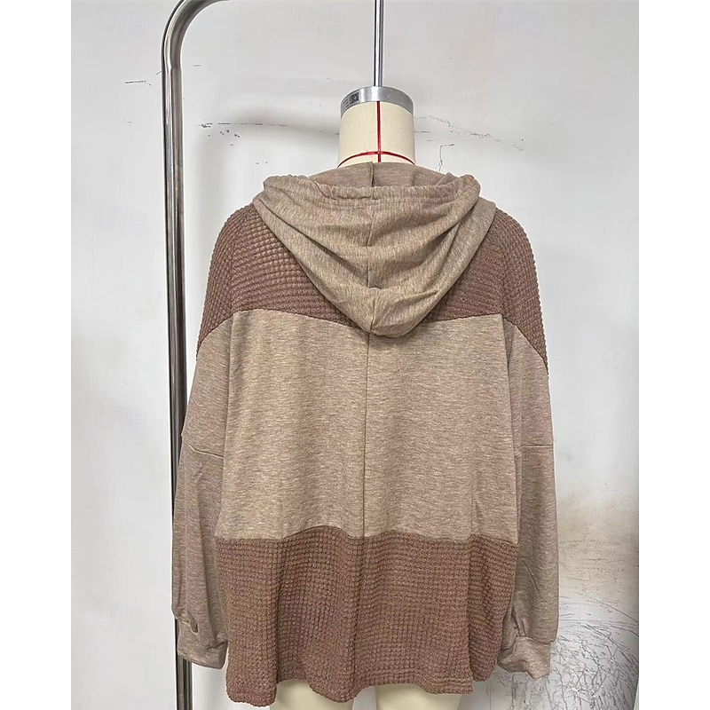 Women's Jacket Warm Comfortable Zipper Pocket Fashion Outdoor Color Block Going out Weekend Zipper Regular Hooded Regular Fit Long Sleeve Outerwear Brown Green Khaki Fall Winter4