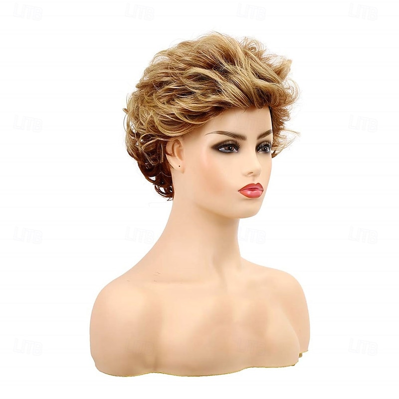 Short Fluffy Brown Wigs for Women Natural Looking Synthetic Curly Hair Wig with Bangs3
