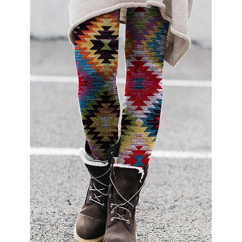 Women's Leggings Vacation Vintage Fashion Full Length High Waist Graphic Abstract Printing Thermal Warm Soft Breathable Stretchy Outdoor Vacation Street Dark red Pink Blue Blue Spring Fall Winter4