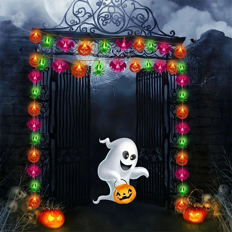 Halloween Spider Pumpkin Bat LED String Lights 1.5m 10LEDs Battery Powered Halloween Party Balcony Garden Porch Room Indoor Outdoor Decoration