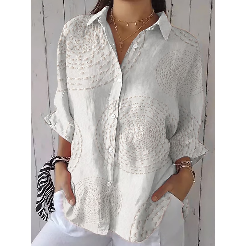 Women's Shirt Button Down Tunic Shirt Collar Long Sleeve Graphic Abstract Daily Stylish Modern Regular Tops Work Daily Holiday s Print White Blue Green Khaki Spring Fall