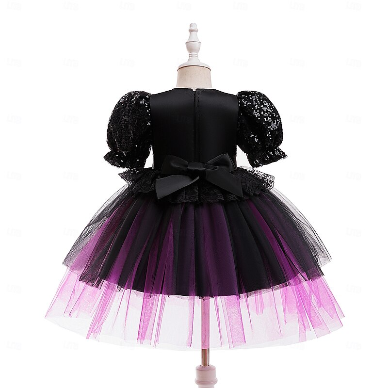 Kids Girls' Party Dress Solid Color Short Sleeve Special Occasion Halloween Party Halloween Custome Sweet Polyester Summer Spring Fall kids Purple4