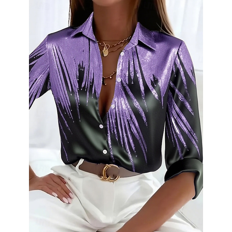 Women's Shirt Work Shirt Ombre Graphic Elegant Stylish Casual Long Sleeve Shirt Collar Regular Tops Work Party Evening Wear Daily Glitter Pink Blue Purple Gold Green Spring, Fall, Winter, Summer3